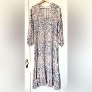 Roller Rabbit Odila Tiered Maxi Dress Pink Floral XS Boho Cottagecore